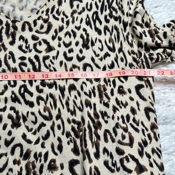 Cheetah Print Silk Rabbit Hair Blend VNeck Light Weight Sweater Neutral PP11 - Picture 5 of 9